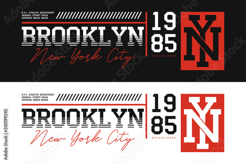 Brooklyn, NYC athletic typography for t-shirt design. Set of New York t shirt print for sportswear. Athletic apparel. Vector illustration.