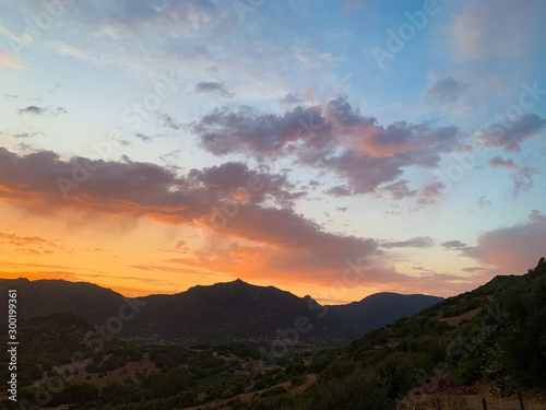 Cape Carbonara panorama at sunset. Villasimius, Sardinia, Italy.