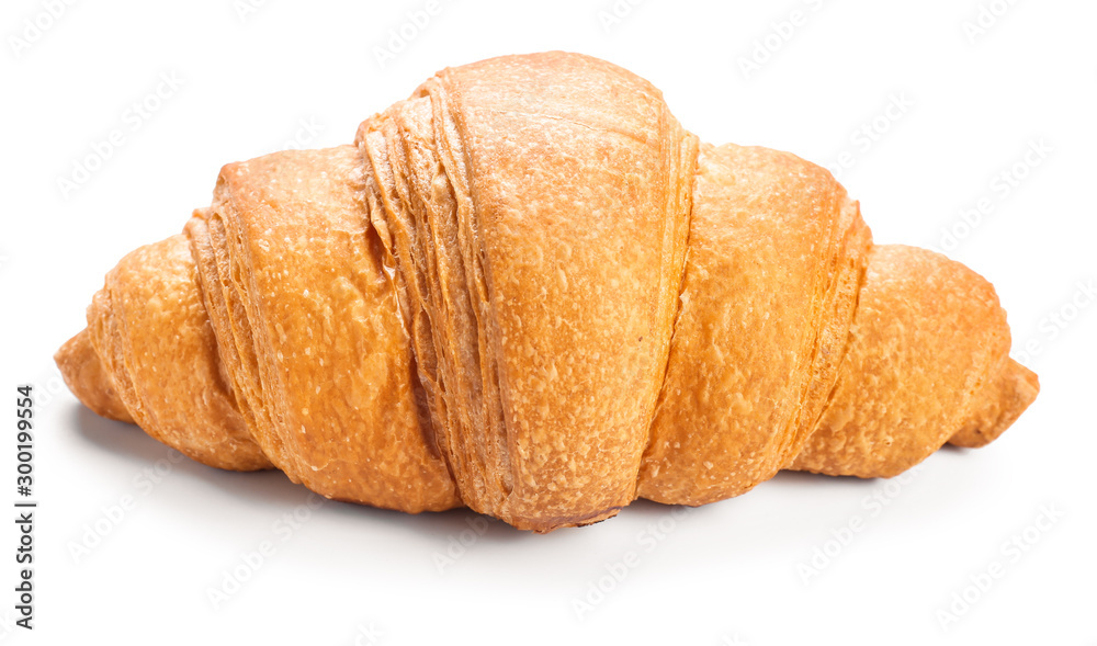 Sweet tasty croissant on white background