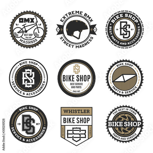 Vector bike shop, bicycle part and service logo