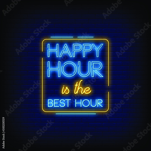 Happy Hour is the best hour Neon Signs Style Text Vector