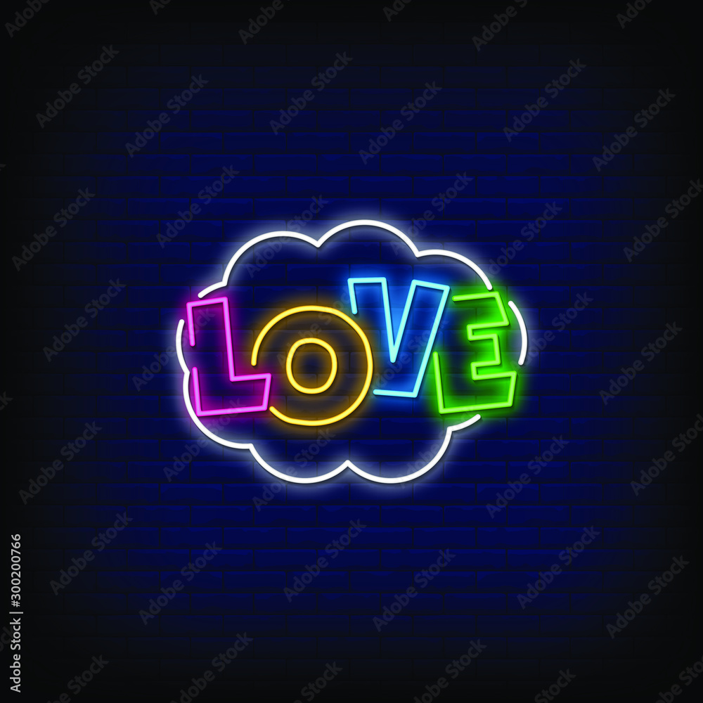 Fototapeta premium Love Neon Signs Style Text Vector