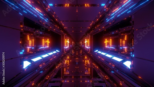 cool futuristic space scifi hangar tunnel corridor with holy glowing christian cross 3d illustration live wallpaper motion background design vj loop club visual