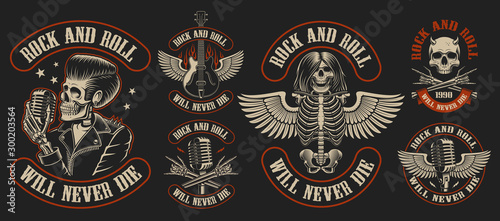 Set of vintage rock and roll emblems