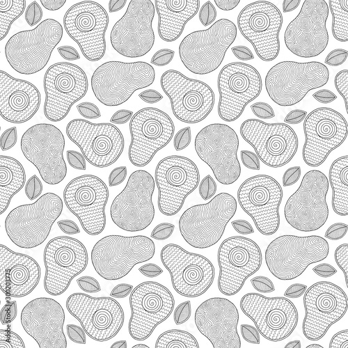 Hand drawn doodle avocado seamless pattern.