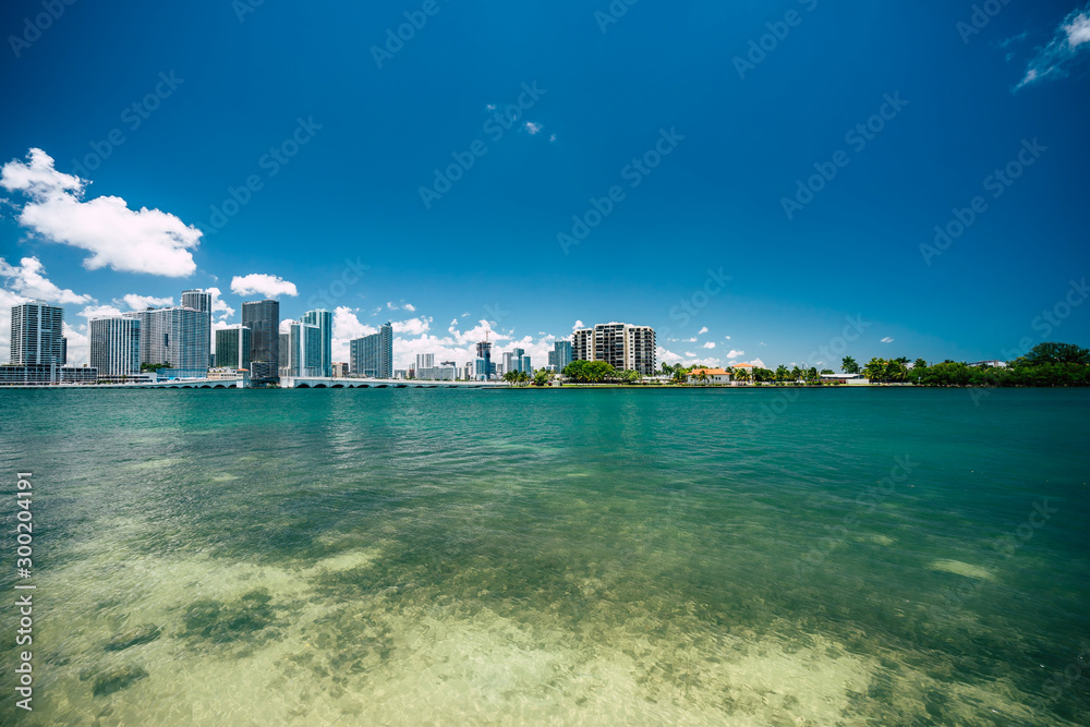 Miami beach skyline view downtown water