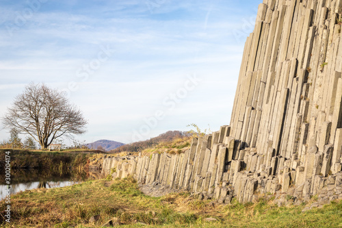 Scenic view of Panska Skala - basalt rock columns in Czech Republic in autumn
