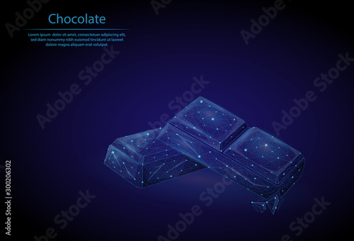 Abstract image Chocolate in the form of a starry sky or space, consisting of points, lines, and shapes. 3D Low poly vector background. Chocolate bar slices