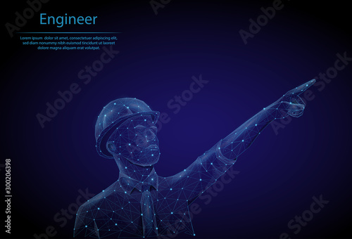 Abstract image Engineer in the form of a starry sky or space, consisting of points, lines, and shapes. 3D Low poly vector background. Specialist managing the working process