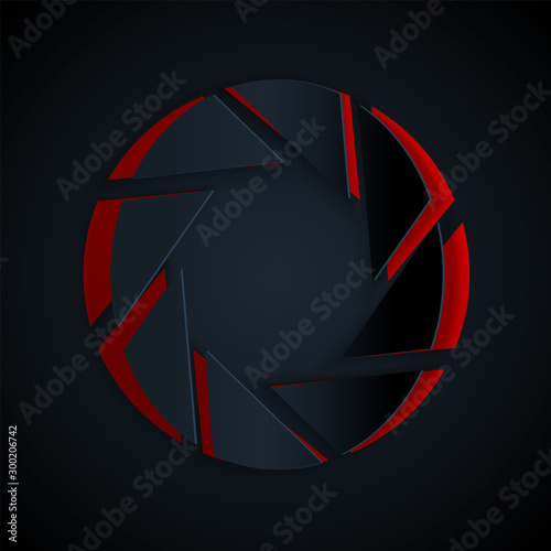 Paper cut Camera shutter icon isolated on black background. Paper art style. Vector Illustration