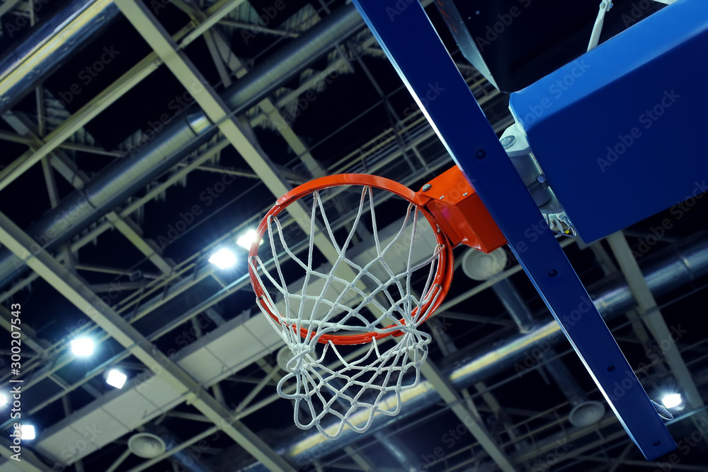 Looking-up view of the basketball hoop in the sports complex