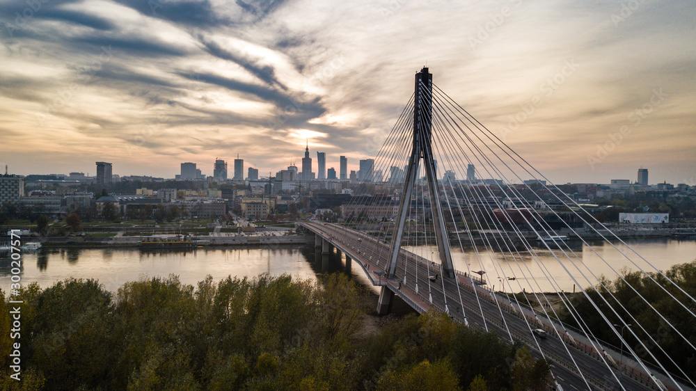 Fototapeta premium Aerial view in Warsaw, Poland on a sunny day
