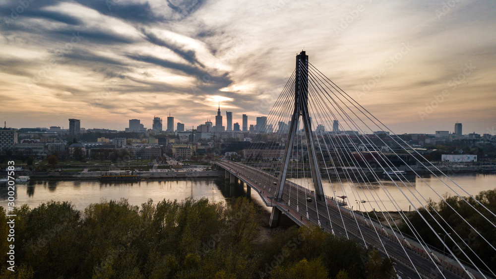 Fototapeta premium Aerial view in Warsaw, Poland on a sunny day