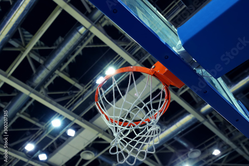 Looking-up view of the basketball hoop in the sports complex