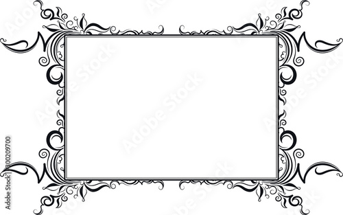 Vintage black frame with floral decor and blank space for text. Retro vintage greeting card or invitation.