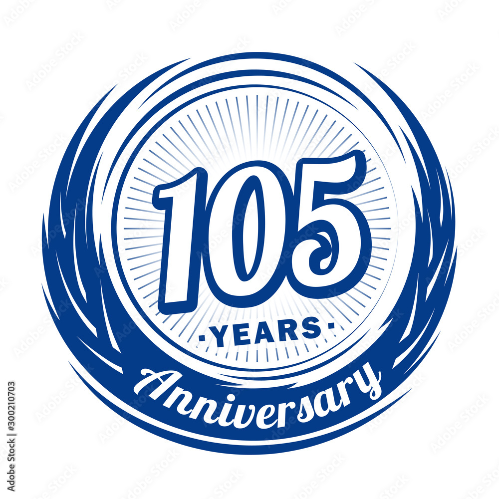 One hundred and five years anniversary celebration logotype. 105th anniversary logo. Vector and illustration.