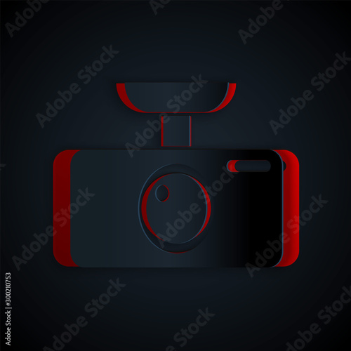 Paper cut Car DVR icon isolated on black background. Car digital video recorder icon. Paper art style. Vector Illustration