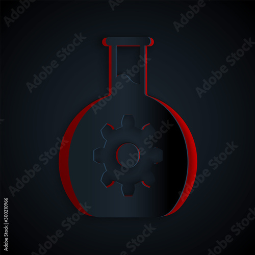Paper cut Bioengineering icon isolated on black background. Element of genetics and bioengineering icon. Biology, molecule, chemical icon. Paper art style. Vector Illustration