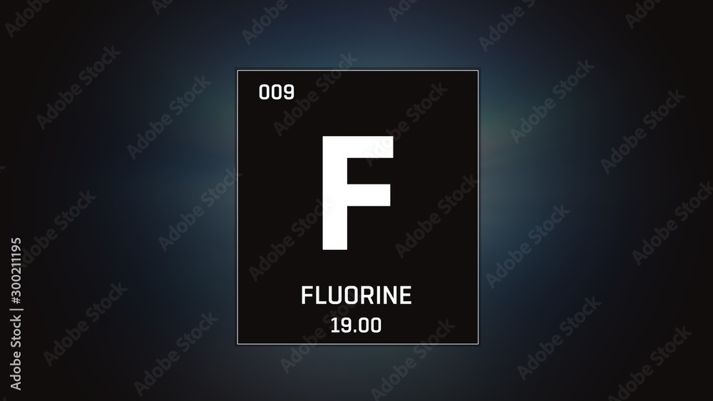 Ilration Of Fluorine As Element 9 The Periodic Table Grey Illuminated Atom Design Background With Orbiting Electrons Shows Name Atomic Weight And Number Stock Adobe