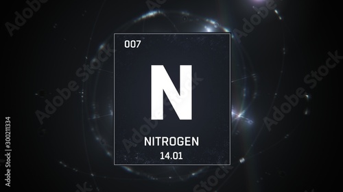 Tableau sur toile 3D illustration of Nitrogen as Element 7 of the Periodic Table