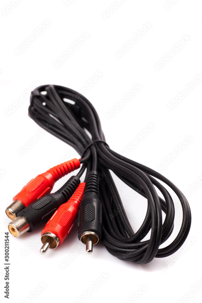 Colored av cable, isolated on white background. Video and audio cable Colored av cable, isolated on white background. Video and audio cable