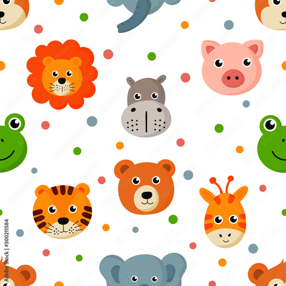 seamless pattern cute animal faces icon set for kids isolated on white background. vector Illustration. seamless pattern cute animal faces icon set for kids isolated on white background. vector Illustration.