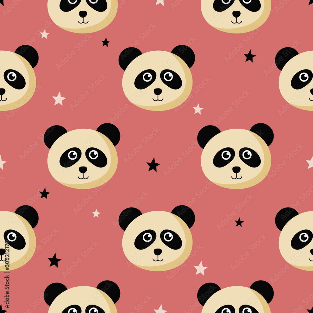 cute seamless pattern with cartoon baby panda and star for kids. animal on pink background. vector illustration. cute seamless pattern with cartoon baby panda and star for kids. animal on pink background. vector illustration.