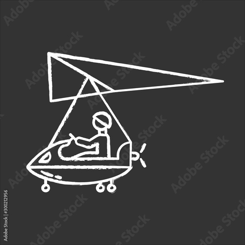 Ultralight aviation chalk icon. Micro lighting. Air extreme sport. Microlight trick. Adrenaline recreation. Stunt flying. Ultra light aeroplane flights. Isolated vector chalkboard illustration