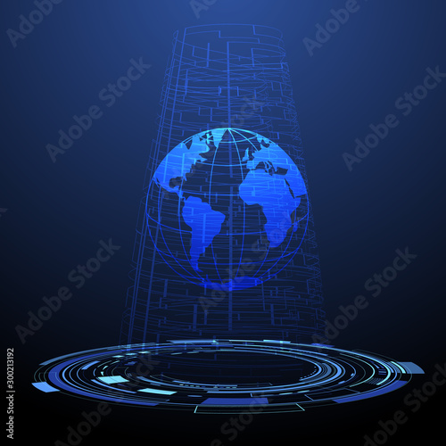 Digital planet globe earth technology icon vector illustration. internet of things background. cyberspace network ecosystem innovation design. Iot, smart home connection, house control by smartphone
