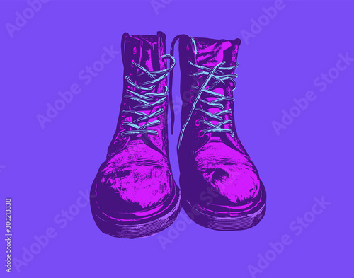 Cool Stylish Boots in Purple. Vaporwave Aesthetic Vector