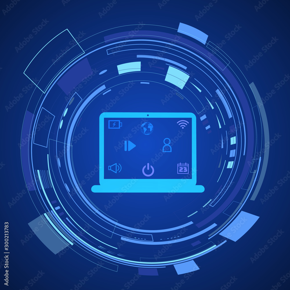 Obraz premium Digital technology icon vector illustration. internet of things background. Abstract protecting data network ecosystem innovation design. Iot, smart home connection, house control by smartphone