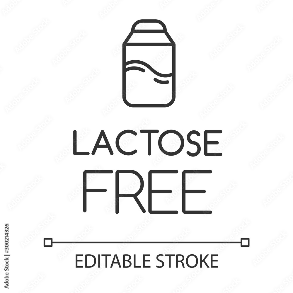 Lactose free linear icon. Hypoallergenic milk. Organic alternative drink. Product free ingredient. Thin line illustration. Contour symbol. Vector isolated outline drawing. Editable stroke Lactose free linear icon. Hypoallergenic milk. Organic alternative drink. Product free ingredient. Thin line illustration. Contour symbol. Vector isolated outline drawing. Editable stroke