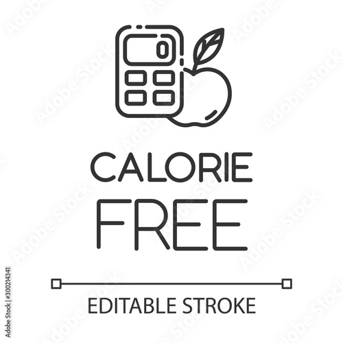 Calorie free linear icon. Low calories snacks for weight loss. Product free ingredient. Nutritious fruits. Thin line illustration. Contour symbol. Vector isolated outline drawing. Editable stroke