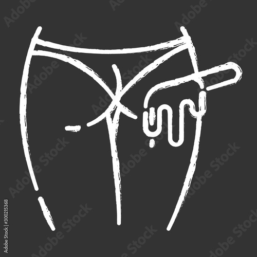 Buttocks waxing chalk icon. Female butt hair removal procedure. Depilation with natural soft hot wax. Professional beauty treatment. Clean and silky skin. Isolated vector chalkboard illustration