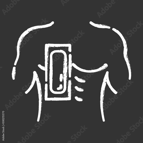 Chest waxing chalk icon. Male hair removal procedure. Depilation with natural soft, cold wax strip. Professional beauty treatment. Clean and silky skin. Isolated vector chalkboard illustration