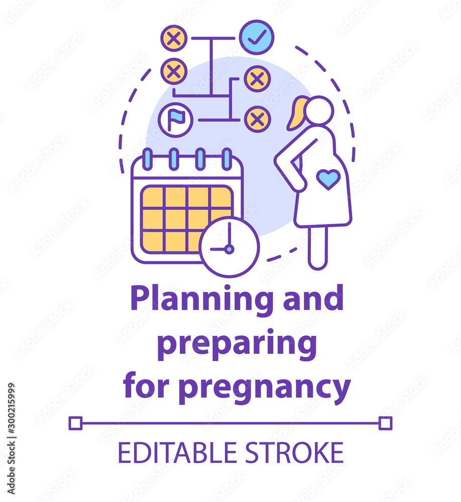 Planning and preparing for pregnancy concept icon. Future mother idea thin line illustration. Calendar method, ovulation. Planned parentship. Vector isolated outline drawing. Editable stroke