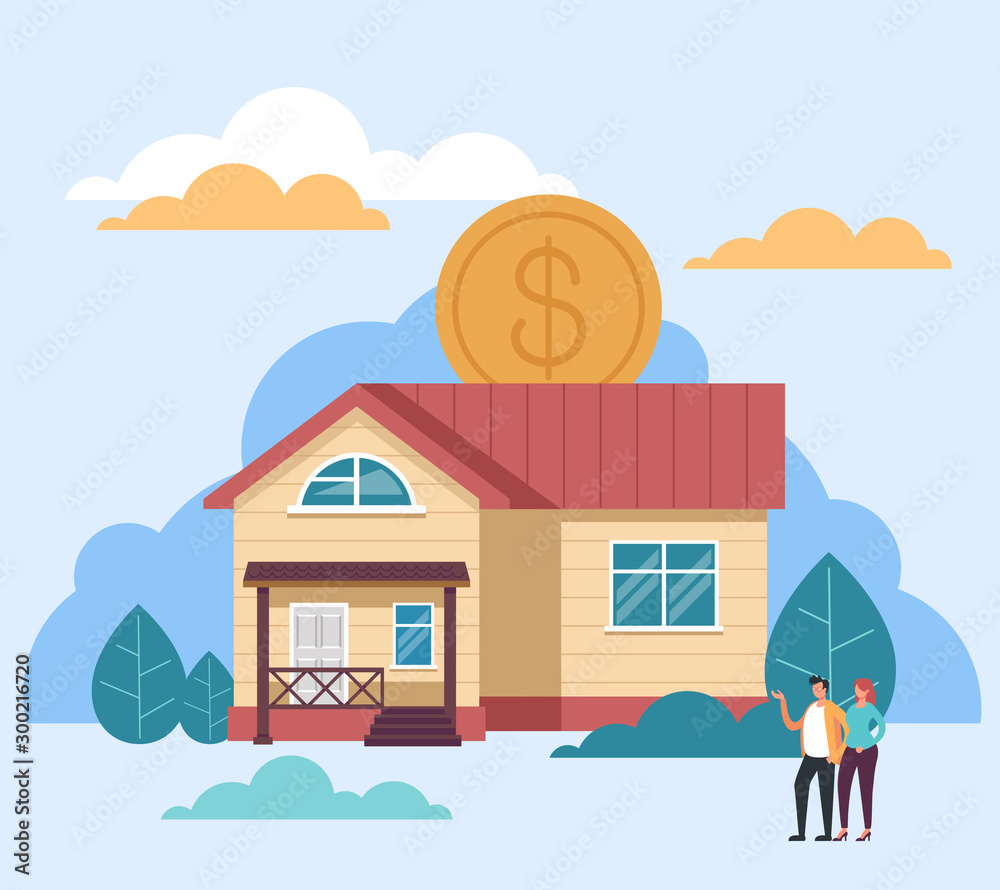 Fototapeta premium Mortgage house rent sale purchase concept. Vector flat graphic design illustration
