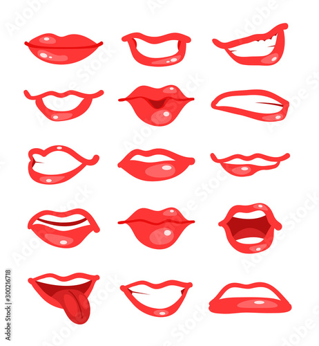 Woman mouth expressions isolated set. Vector flat graphic design illustration