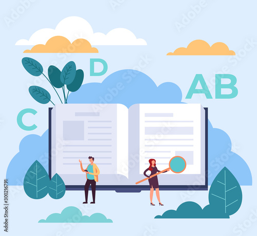 Dictionary electronic open book concept. Vector flat graphic design illustration