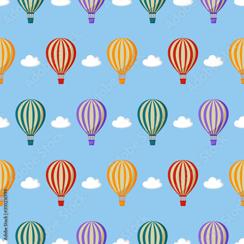 seamless pattern balloon, clouds. kawaii wallpaper on blue background. baby cute pastel colors. vector Illustration.