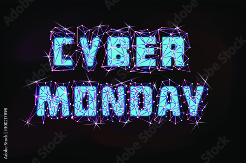 Cyber Monday. Futuristic label design. Concept banner in neon style, luminous signboard, nightly advertising. Vector illustration