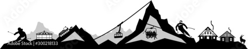 Ski Resort Skyline Vector Silhouette