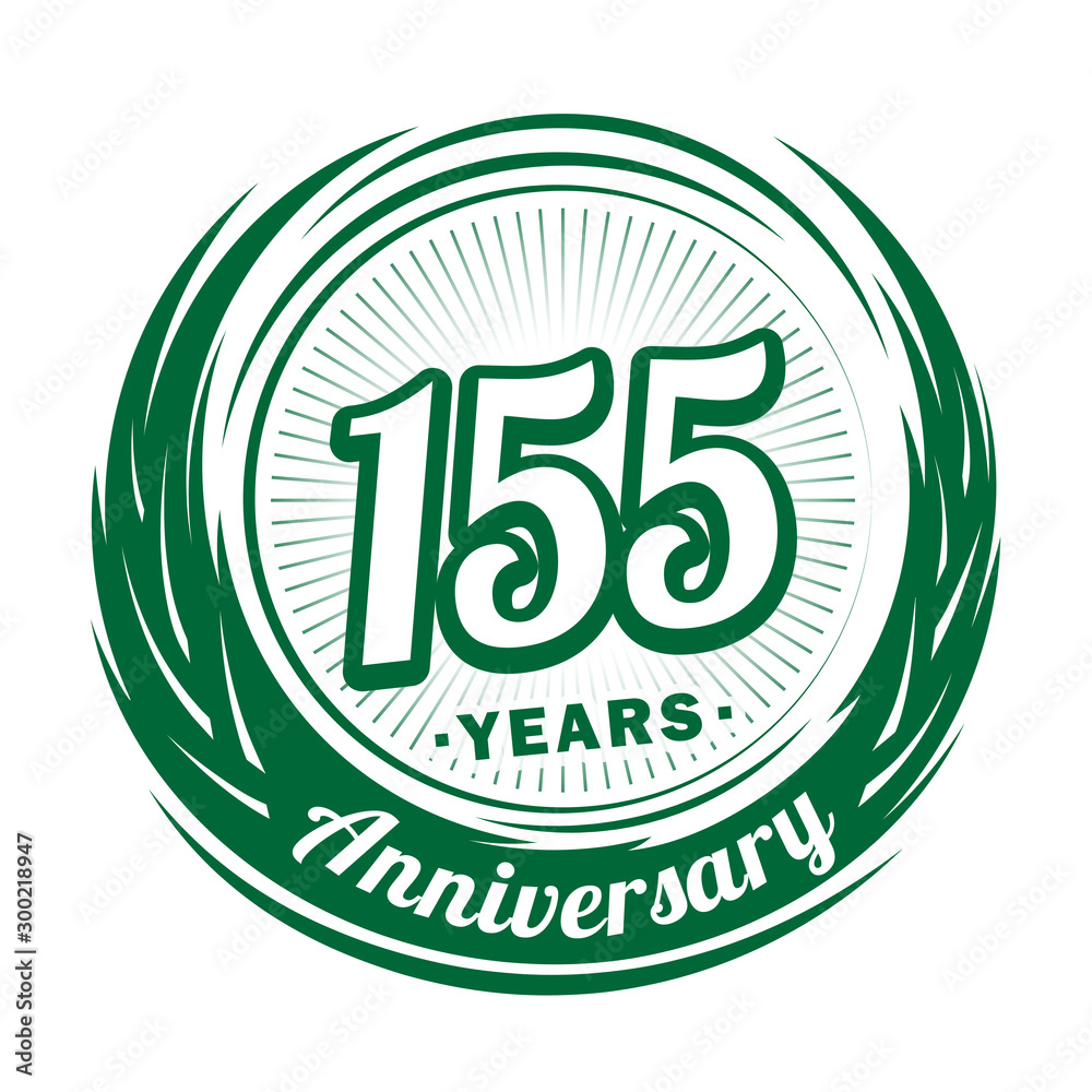 One hundred and fifty-five years anniversary celebration logotype. 155th anniversary logo. Vector and illustration.