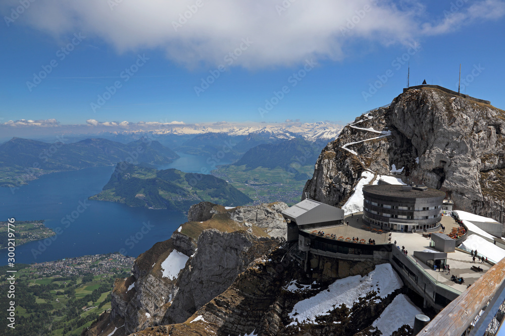 The view of lake Lucerne from on top of Mount Pilatus, in Switzerland.