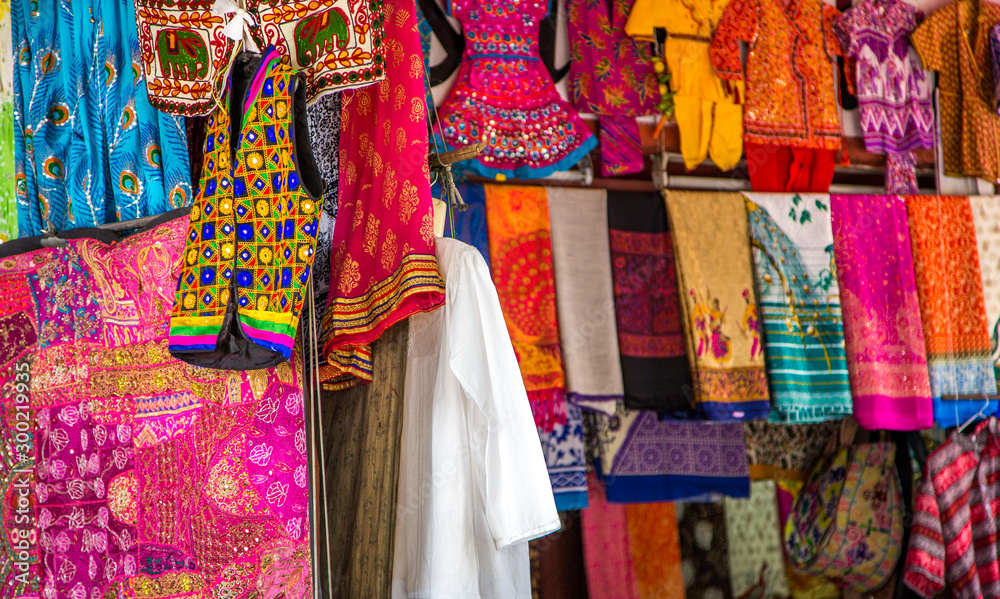 Colorful clothes for sale at the market, Rajasthan, India