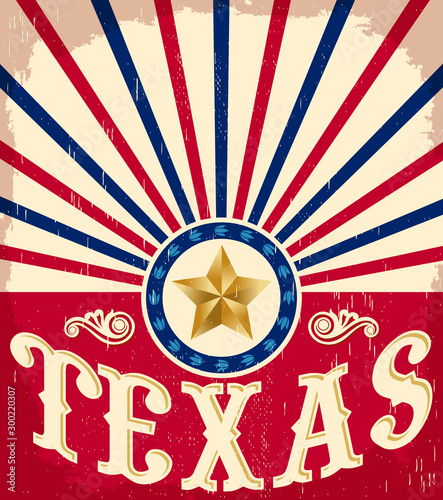 Texas Vintage poster, American flag colors, vector design. photo