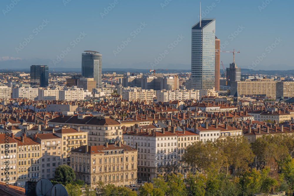 Fototapeta premium Lyon, France - 10 26 2019: View from the Croix-Rousse