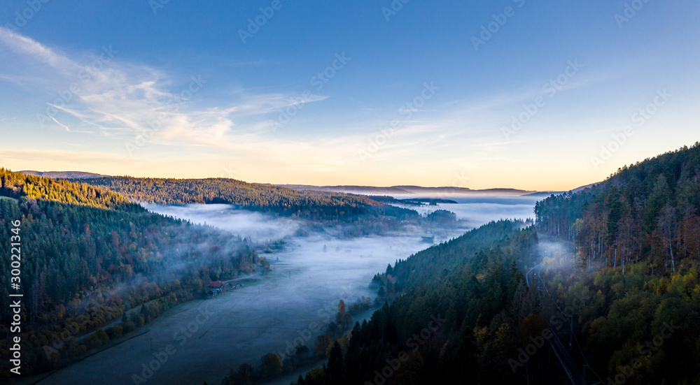 Morgennebel im Schwarwazwald, Blick Richtung Tittisee