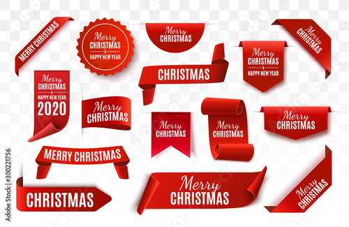 Christmas Tag isolated. Red vector banner. Merry Christmas and Happy New Year Label. Vector illustration