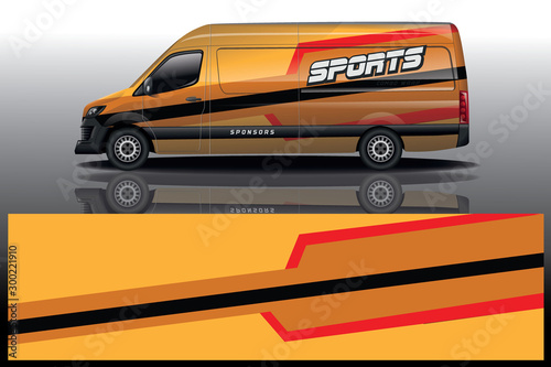 Van Car decal wrap design vector. Graphic abstract stripe racing background kit designs for vehicle, race car, rally, adventure and livery - Vector